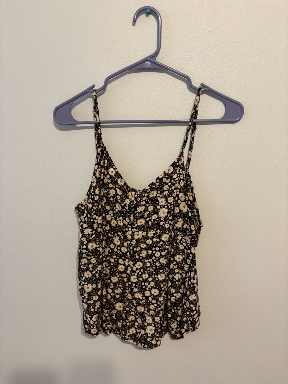 Floral V-Neck Spaghetti Strap Flowy Tank Top - Black and Cream